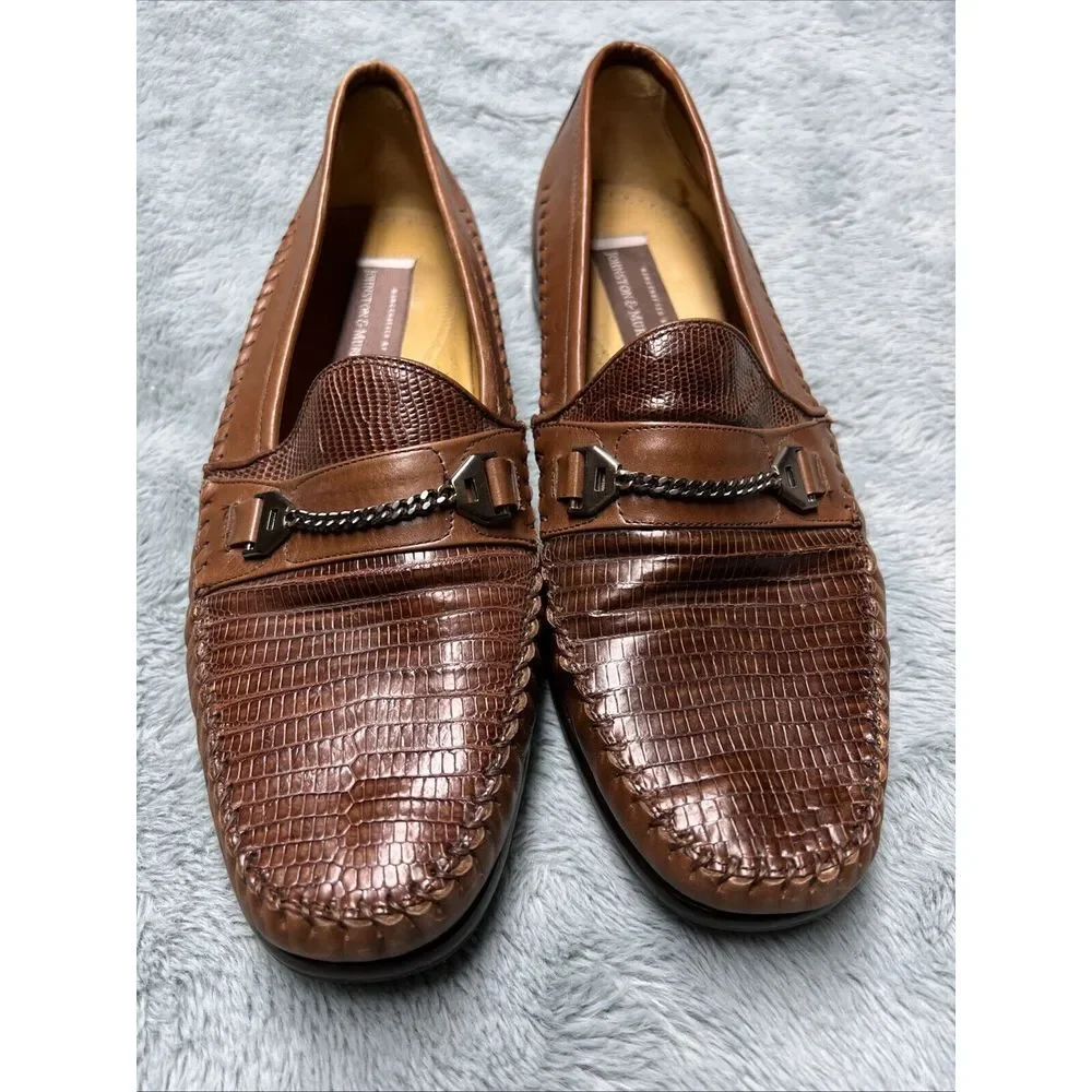 Johnston Murphy Shoes Men's 9.5 W Handcrafted Genuine Lizard Brown Oxfords Spain